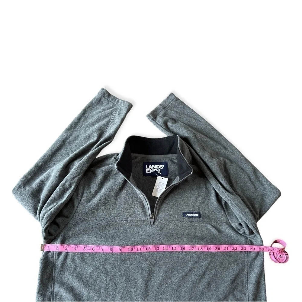 NWT Lands’ End Men’s Oeko-Tex Grey Fleece Quarter Zip Pullover, XL